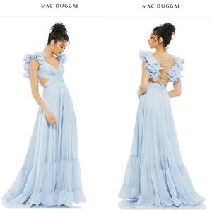 Mac Duggal Ruffle Lace-up Gown